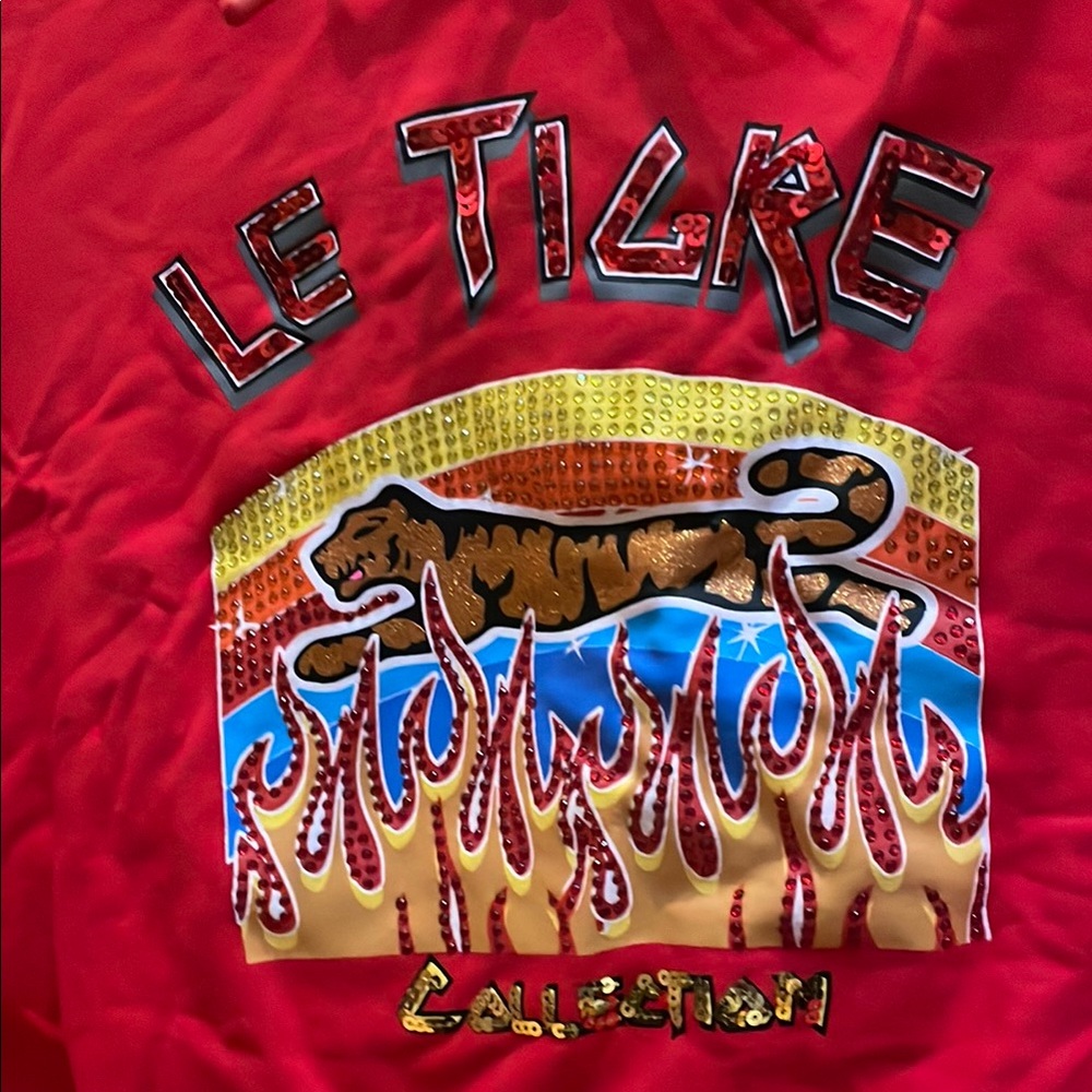 Le Tigre Red Sweatshirt with Tiger and Flames NWT